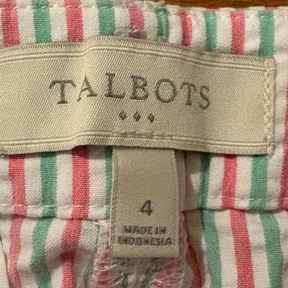 Talbots Pink Green and White Striped Seersucker Capri Pants Size 4 - Picture 2 of 4